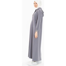 Beyza Kapüşonlu Gri Spor Tesettür Elbise 5219