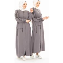 Beyza Şerit Detaylı Gri Spor Ferace 3373