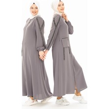 Beyza Şerit Detaylı Gri Spor Ferace 3373