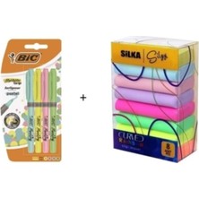 Bic Pastel Fosforlu Kalem 4'lü + Silka Pastel Silgi 8'li