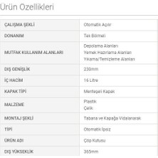 Hafele Kapağa Bağlanan Bravo Otomatik Çöp Kovası -  Çelik 16 Lt