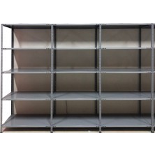 GalvanizRaf 5 Katlı 3 lü Bitişik Galvaniz Çelik Raf Arşiv Depo Kiler Rafı 31x75x200