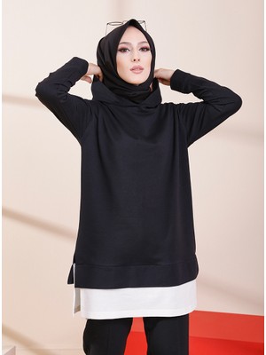 Tofisa Kapüşonlu Garnili Sweatshirt - Siyah - Tofisa