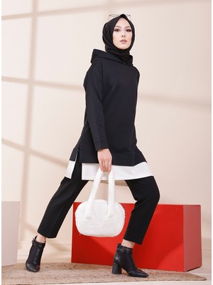 Tofisa Kapüşonlu Garnili Sweatshirt - Siyah - Tofisa