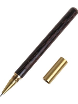 Profisher Abanoz Ahşap Tükenmez Roller Kalem Pirinç Kafa Vidalı Kapak