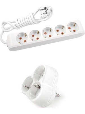 Viko Beyaz Set Multi-Let 5'li Topraklı Çocuk Korumalı Grup Priz  3 Metre Kablo & 3'lü Yonca Fiş-Priz