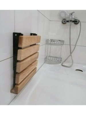 Kampasist Ahşap Katlanabilir Duvara Monte Duş Taburesi 32,5 x 39 cm