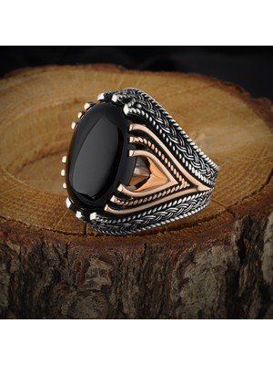 Rev Silver 925 Ayar Şık Tasarımlı Oniks Taşlı Gümüş Yüzük