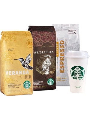 Starbucks Veranda, Sumatra, Blonde Espresso Çekirdek Kahve 250 gr x 3 + Plastik Bardak
