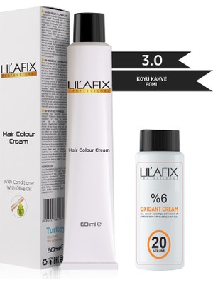 Lil'afix  3.0  Koyu Kahve Krem Tüp Boya-20 V Oksidan 60 ml