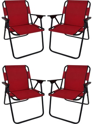 Bofigo 4 Adet Kamp Sandalyesi Katlanır Sandalye Piknik Sandalyesi Plaj Sandalyesi - Kırmızı