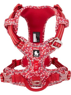 True Love Çiçek Desenli, Alüminyum D-Halkalı, Ergonomik Kırmızı Göğüs Tasması