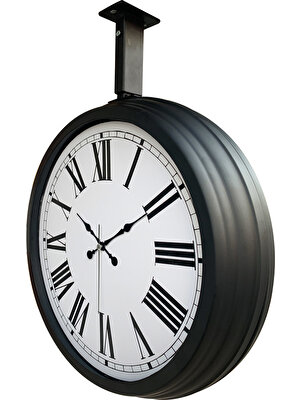 Platin Saat 40 cm Siyah Metal Roma Rakamlı Istasyon Tavan Saati