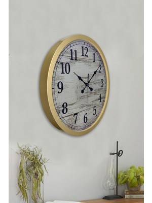 Platin Saat 36 cm Gold Ahşap Eskitme Duvar Saati