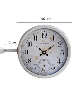 Platin Saat 40 cm Beyaz Metal Antik Eskitme Istasyon Duvar Saati