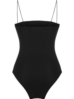 Quzu Ince Askılı Bodysuit Siyah