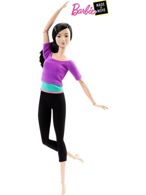 Barbie Sonsuz Hareket Bebeği, Kumral - Siyah Taytlı, Mavi Tişörtlü, Siyah Uzun Saçlı Dhl84