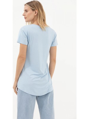 Sementa V Yaka Arkası Uzun Dökümlü Tshirt - Mavi