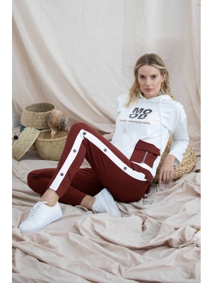 Sementa Geniş Kalıp Kapüşonlu Eşofman Takım - Ekru - Kiremit