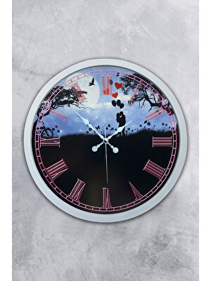 Platin Saat 36 cm Beyaz Ahşap Sevgili Duvar Saati
