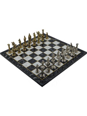 Gift Home Metal Satranç Takımı Büyük İngiliz Parlak ve Katlanır Mermer Desenli Satranç Tahtası
