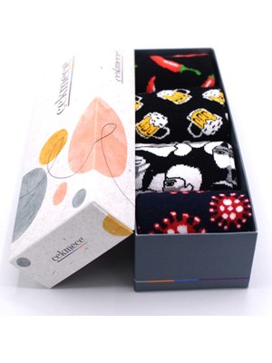 Çekmece Karışık Desen 4'lü Unisex - Erkek Pamuklu Acı Gerçekler Soket Çorap