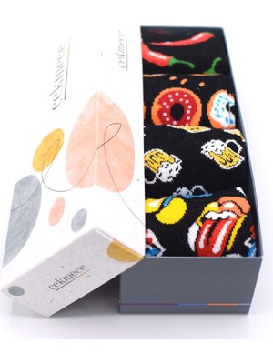 Çekmece Karışık Desen 4'lü Unisex - Erkek Pamuklu Acı - Tatlı Soket Çorap