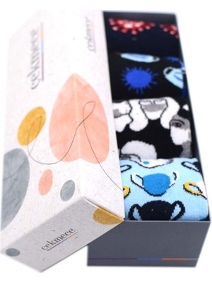 Çekmece Karışık Desen 4'lü Unisex - Erkek Pamuklu Maske-Mesafe-Hijyen Soket Çorap