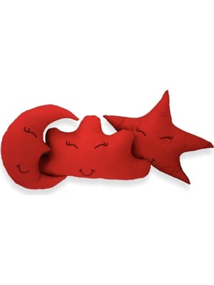 3 Lü Ay Bulut Yıldız Yastık Seti Kırmızı Bebek Çocuk Uyku Arkadaşları