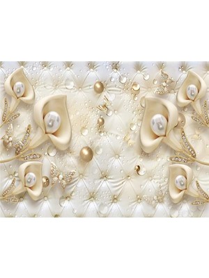 Eko Dekor 3D Inci Çiçek Duvar Kağıdı Kanvas Tek Parca