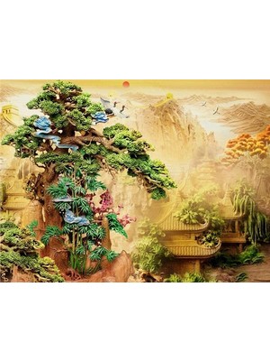 Eko Dekor 3D Ağaç Kabartma Görünümlü Duvar Kağıdı Kanvas Tek Parca