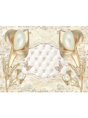 Eko Dekor 3D Inci Çiçek Duvar Kağıdı Kanvas Tek Parca