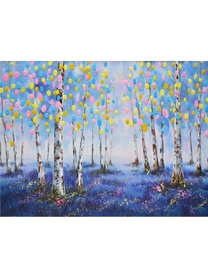 Eko Dekor Yağlı Boya Görünüm Ağaçlar Özel Tasarım Duvar Kağıdı Kanvas Tek Parca