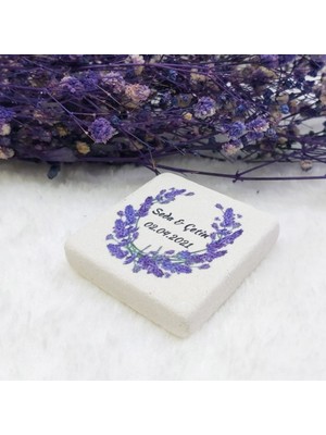 Hayaller Dükkanı 30 Adet Taş Magnet Nikah Şekeri Nişan Liği Lavanta Çiçekli 4,5x4,5 Kare