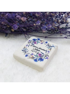 Hayaller Dükkanı 30 Adet Taş Magnet Nikah Şekeri Nişan Liği Çiçekli 4,5x4,5 Kare