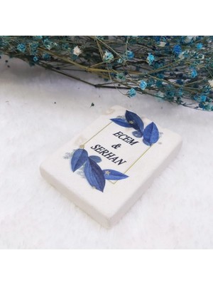 Hayaller Dükkanı 30 Adet Taş Magnet 6x4 Nikah Şekeri Nişan Liği Mavi Çiçek Bakıslı Kişiye Özel