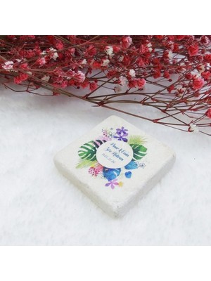 Hayaller Dükkanı 30 Adet Taş Magnet Nikah Şekeri Nişan Liği Rengarenk Çiçekli 4,5x4,5 Kare