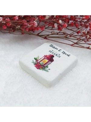 Hayaller Dükkanı 30 Adet Taş Magnet Nikah Şekeri Nişan Liği Fener Baskılı 4,5x4,5 Kare