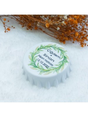 Hayaller Dükkanı 30 Adet Ince Yeşil Çiçek Baskılı Kapak Açacak Uv Baskılı Nişan Liği Nikah Şekeri 6 cm