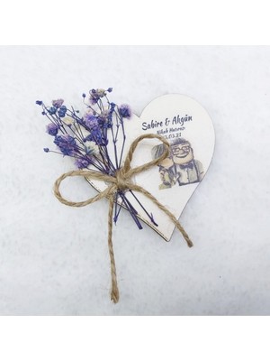 Hayaller Dükkanı 30 Adet Up Dizayn Kuru Çiçek Süslü Uv Kalp Nişan Liği Nikah Şekeri 6 cm