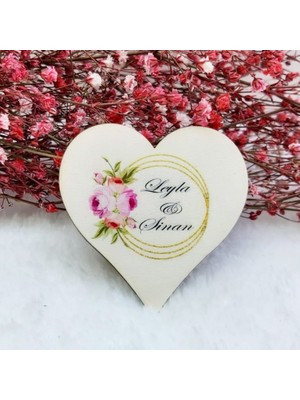 Hayaller Dükkanı 30 Adet Kalp Ahşap Nikah Magnet Nikah Şekeri Uv Baskı Nişan Liği Ekonomik