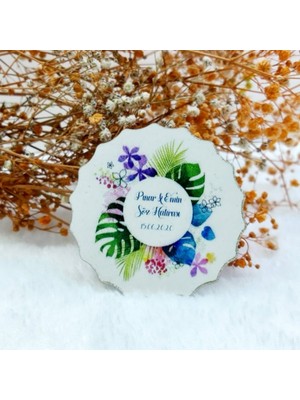 Hayaller Dükkanı 30 Adet Rengarenk Çiçek Baskılı Çiçek Desenli Ahşap Nikah Magnet Uv Baskı Nişan Liği Ekonomik