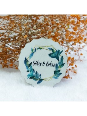 Hayaller Dükkanı 30 Adet Yeşil Prizma Çiçek Baskılı Çiçek Desenli Ahşap Nikah Magnet Uv Baskı Nişan Liği Ekonomik