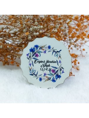 Hayaller Dükkanı 30 Adet Maviş Çiçek Baskılı Çiçek Desenli Ahşap Nikah Magnet Uv Baskı Nişan Liği Ekonomik