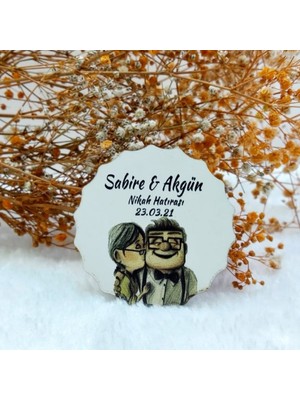 Hayaller Dükkanı 30 Adet Yaşlı Çift Baskılı Çiçek Desenli Ahşap Nikah Magnet Uv Baskı Nişan Liği Ekonomik