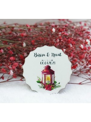 Hayaller Dükkanı 30 Adet Fener Baskılı Çiçek Desenli Ahşap Nikah Şekeri Uv Baskı Nişan Liği Ekonomik