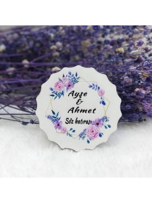 Hayaller Dükkanı 30 Adet Prizma Çiçek Desenli Ahşap Nikah Şekeri Uv Baskı Nişan Liği Ekonomik
