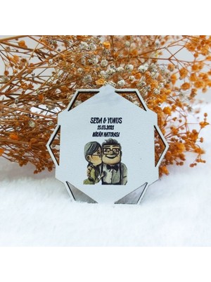 Hayaller Dükkanı 30 Adet Yaşlı Çift Baskılı Prizma Desenli Ahşap Nikah Şekeri Uv Baskı Nişan Liği Ekonomik