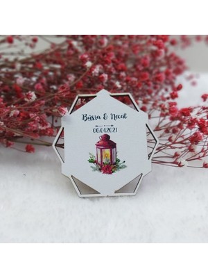 Hayaller Dükkanı 30 Adet Fener Baskılı Prizma Desenli Ahşap Nikah Şekeri Uv Baskı Nişan Liği Ekonomik