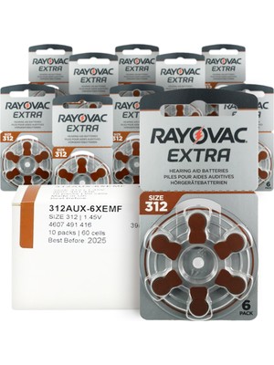 Rayovac Extra 312 Numara İşitme Cihazı Pili 60'lı 1,45 V Düğme Pil Yüksek Performans